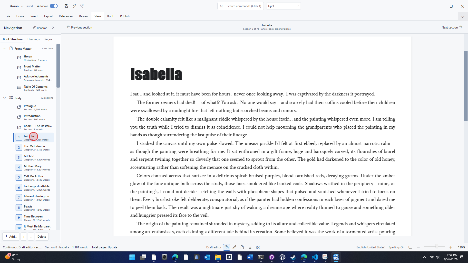 Continuous chapter editing view in OYAMA Scribe