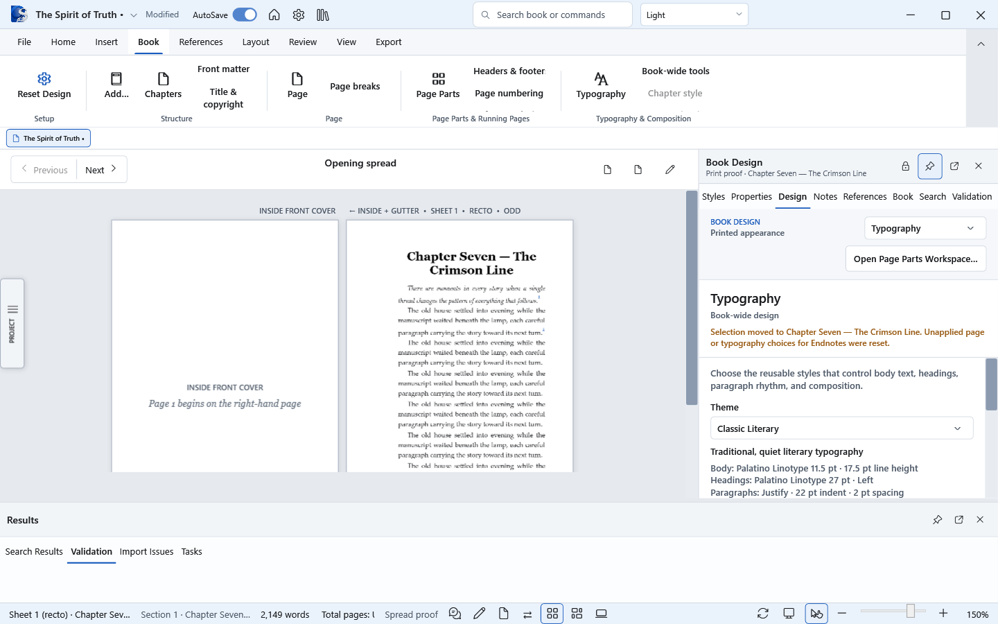 Current Oyama Scribe book theme library and typography controls