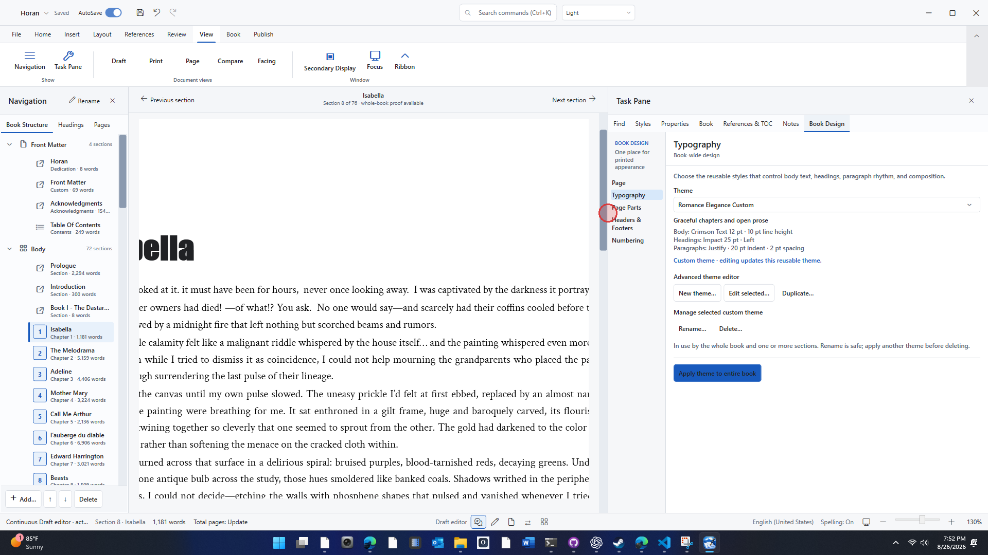 Book Theme Builder for reading typography and paragraph settings