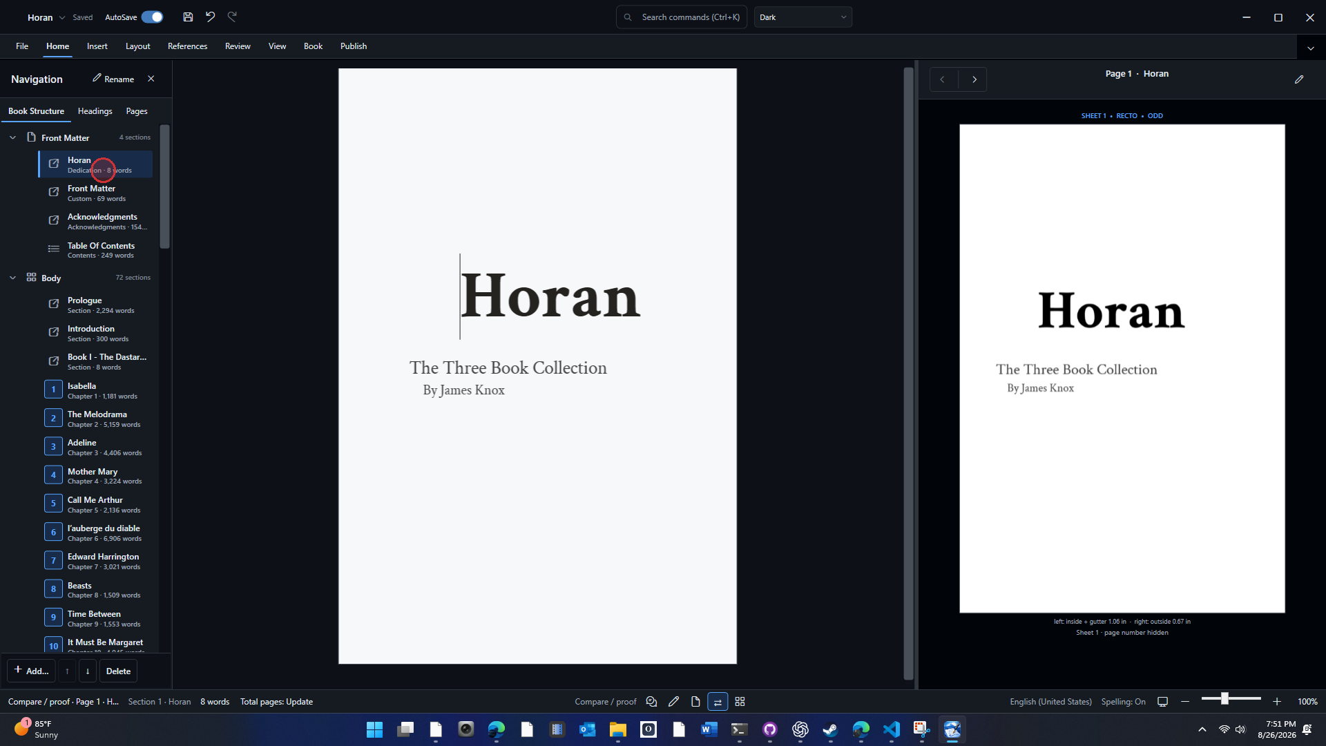 Horan title page shown in Oyama Scribe comparison proof