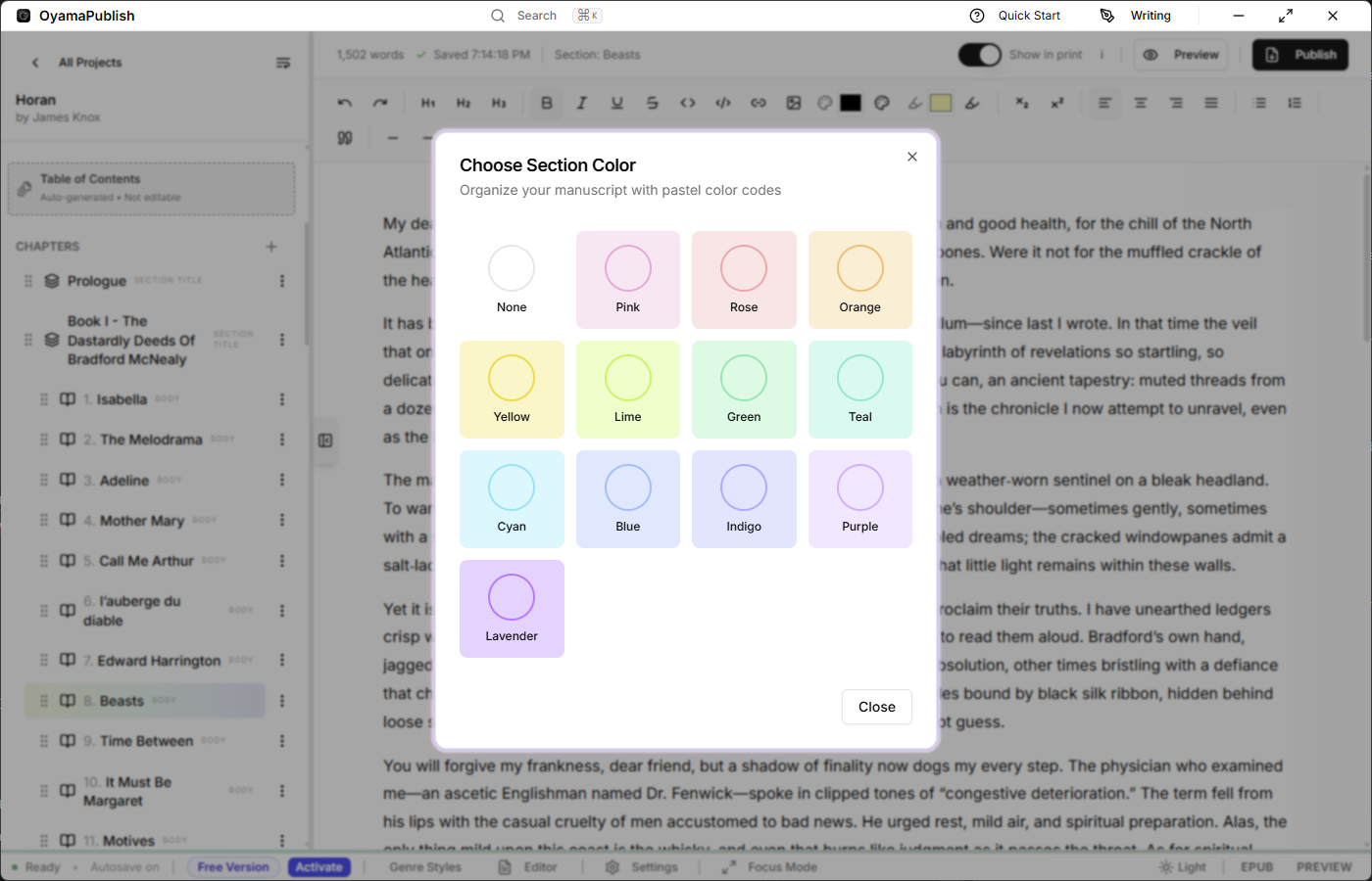 Color-Coded Sections